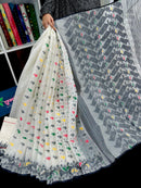 White cotton jamdani saree with multiple threads work