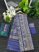 Deep purple exclusive halfsilk jamdani saree with golden silver & copper jori work