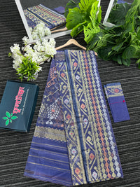 Deep purple exclusive halfsilk jamdani saree with golden silver & copper jori work