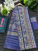 Deep purple exclusive halfsilk jamdani saree with golden silver & copper jori work