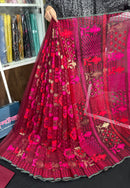 Redish Maroon bridal exclusive halfsilk jamdani saree with red magenta threads work and golden jori work