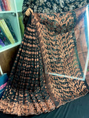Black with copper halfsilk jamdani saree with magenta meena work