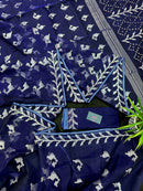 Navy blue jamdani saree with silver jori work soft threads all over work.