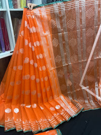 Orange Original Handloom Halfsilk Dhakai Jamdani Saree