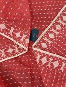 Sweet pink cotton jamdani saree with white threads work and blouse piece.