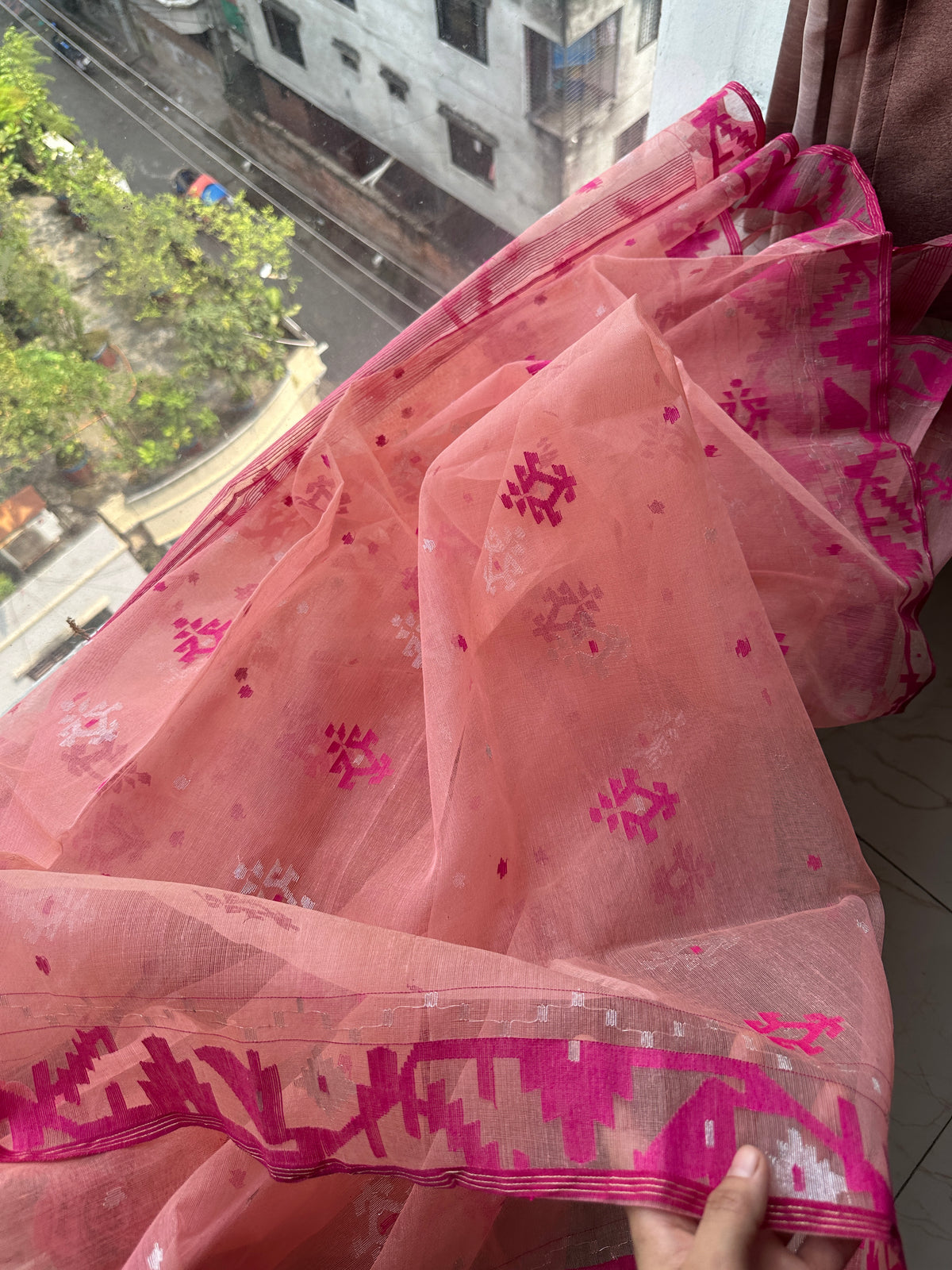 Pink jamdani