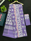 Lavendar halfsilk jamdani saree with white threads work and magenta meena work