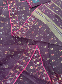 Deep bitrut dual toned jamdani saree with golden silver & copper jori work.