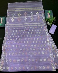 Lite lavender jamdani saree with golden silver copper jori work.