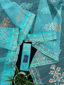 Ice blue exclusive halfsilk jamdani saree all over threads work