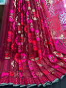 Redish Maroon bridal exclusive halfsilk jamdani saree with red magenta threads work and golden jori work