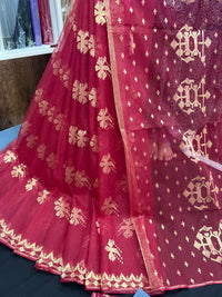 Maroon With Golden Original Handloom Halfsilk Dhakai Jamdani