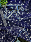 Navy blue jamdani saree with silver jori work soft threads all over work.