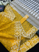 Yellow Original Handloom Halfsilk Dhakai Jamdani Saree With Self Threads Work & White Threads Work