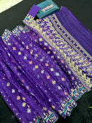 Violate purple jamdani saree all over golden silver and copper jori work.