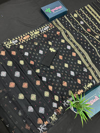 Black Jamdani Saree With Golden Silver & Copper Jori Work