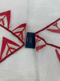 White Jamdani Saree With Red Paar.
