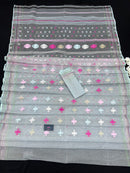 Light Blue Original Handloom Halfsilk Dhakai Jamdani Saree With Pink Blue Off White Threads Work