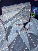 Powder Blue Original Handloom Hslfsilk Dhakai Jamdani With Golden Jori Work