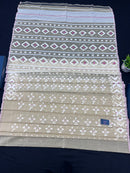 Creamy White Halfsilk Handloom Dhakai Jamdani Saree With White Thread Work & Pink Meena Work