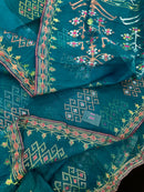 Sea green jamdani saree with golden silver & copper jori work soft count.