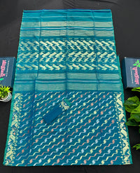 Sea green dual toned halfsilk jamdani with golden silver & copper jori work