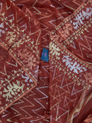 Brown reshom halfsilk jamdani saree with golden silver & copper jori work.