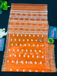Orange Original Handloom Halfsilk Dhakai Jamdani Saree