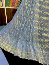 Surma colour halfsilk jamdani saree with golden jori work and blue threads work