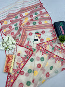 White multi cotton jamdani saree
