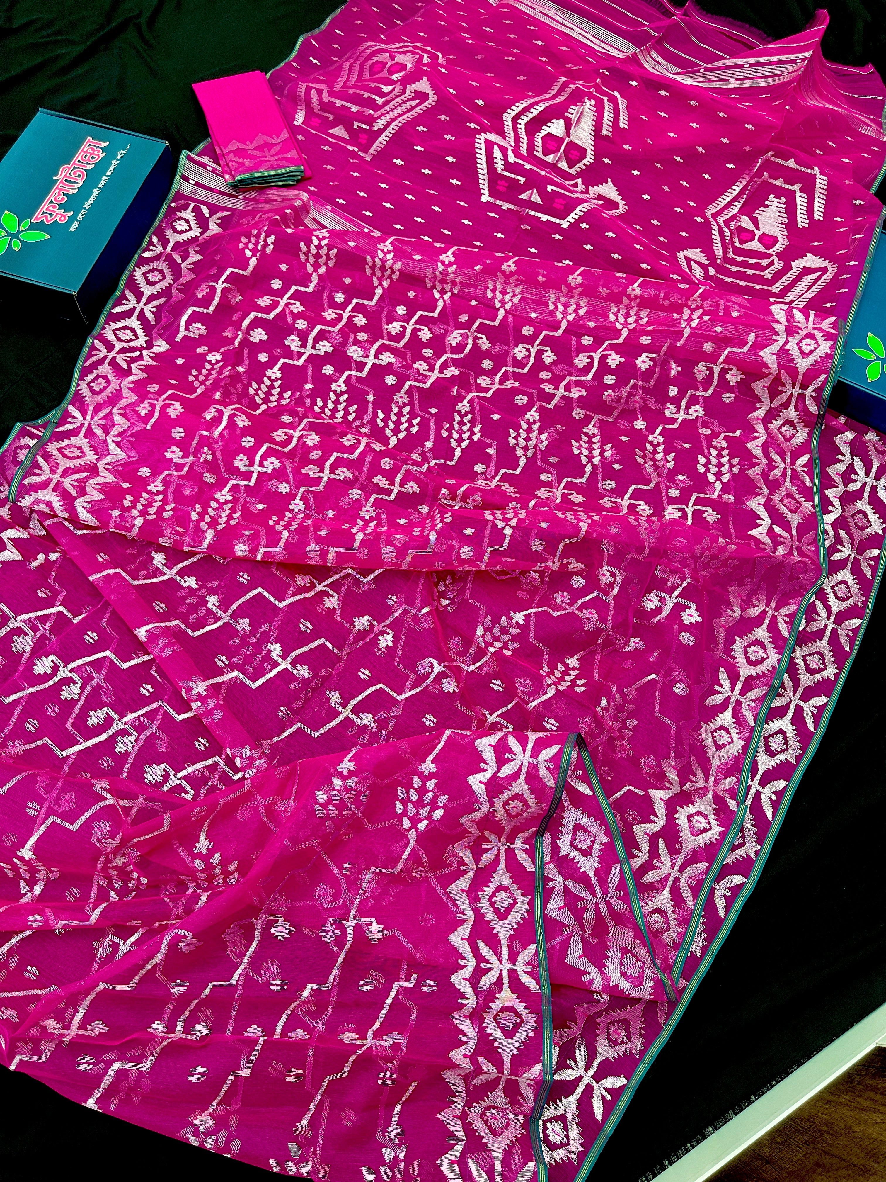 Vibrant Magenta With Intricate Silver Jori Work.