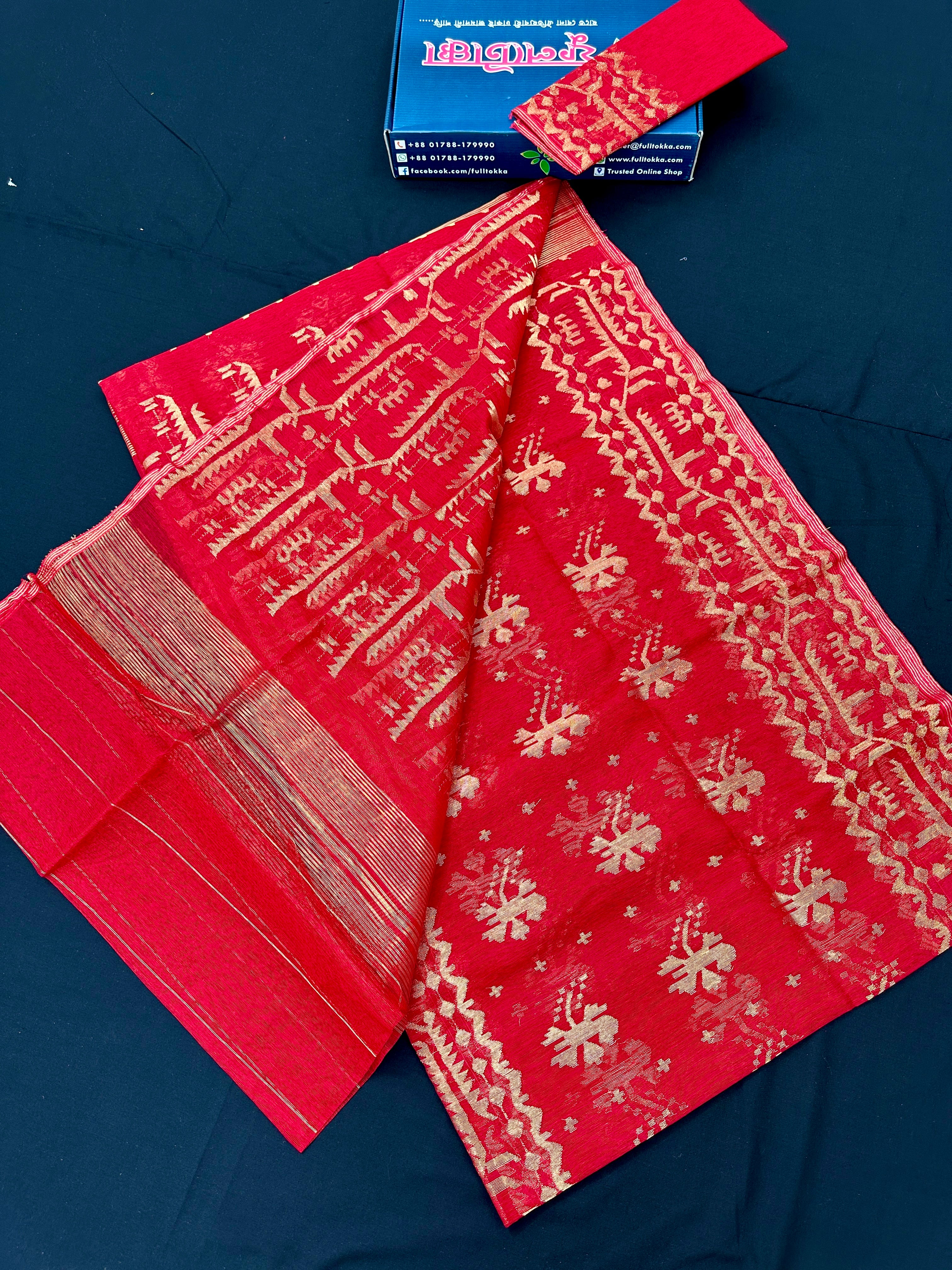 Red Bridal Handloom original dhakai jamdani saree.