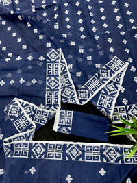 Deep blue jandani saree with white threads all over work.