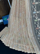 Pearl golden exclusive halfsilk jamdani saree with golden silver & copper jori work