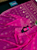 Magenta jamdani saree with golden jori work all over work and blouse piece