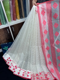 White & Red Original Handloom Cotton Dhakai Jamdani