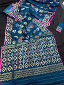 Sea green with multi colour jari woHandloom dhakai jamdani saree.