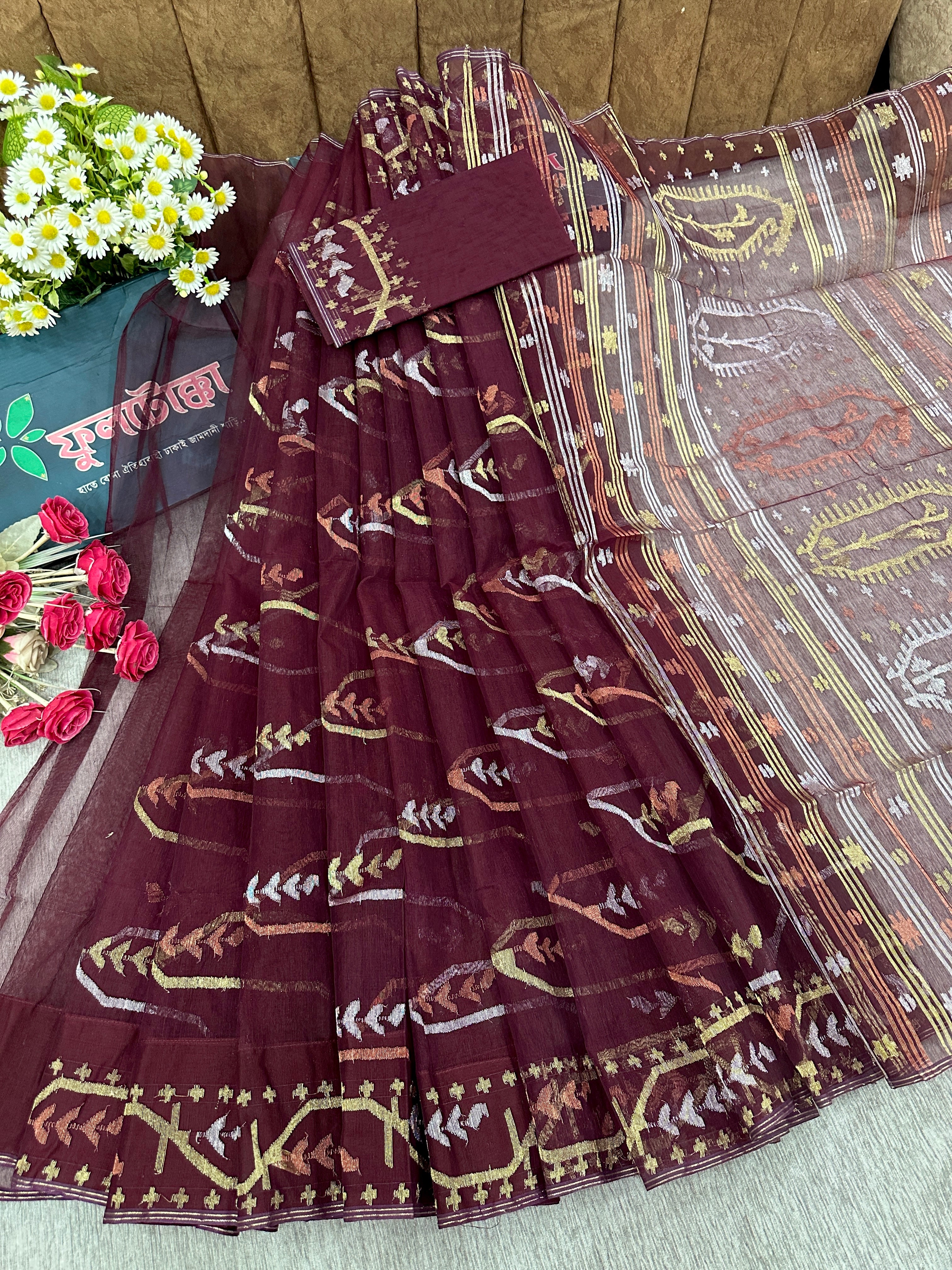 Maroon jamdani