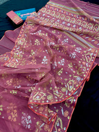 Excellent Jamdani Saree With Multiple Jori work.
