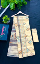 Beige Golden halfsilk jamdani saree with black orange blue threads work