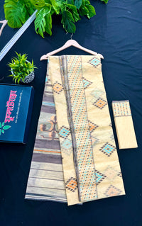 Beige Golden halfsilk jamdani saree with black orange blue threads work