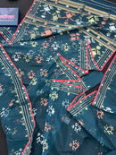 Blue Colour Original Handloom Halfsilk Dhakai Jamdani Saree With Golden Silver & Copper Jori Work