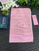 Light pink halfsilk jamdani saree with golden silver and copper jori work