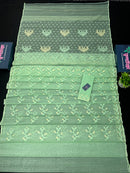 Mint Colour Original Handloom Halfsilk Dhakai Jamdani Saree With Golden Jori Work