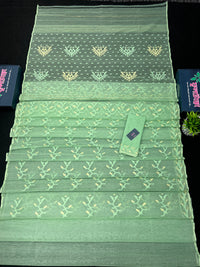 Mint Colour Original Handloom Halfsilk Dhakai Jamdani Saree With Golden Jori Work