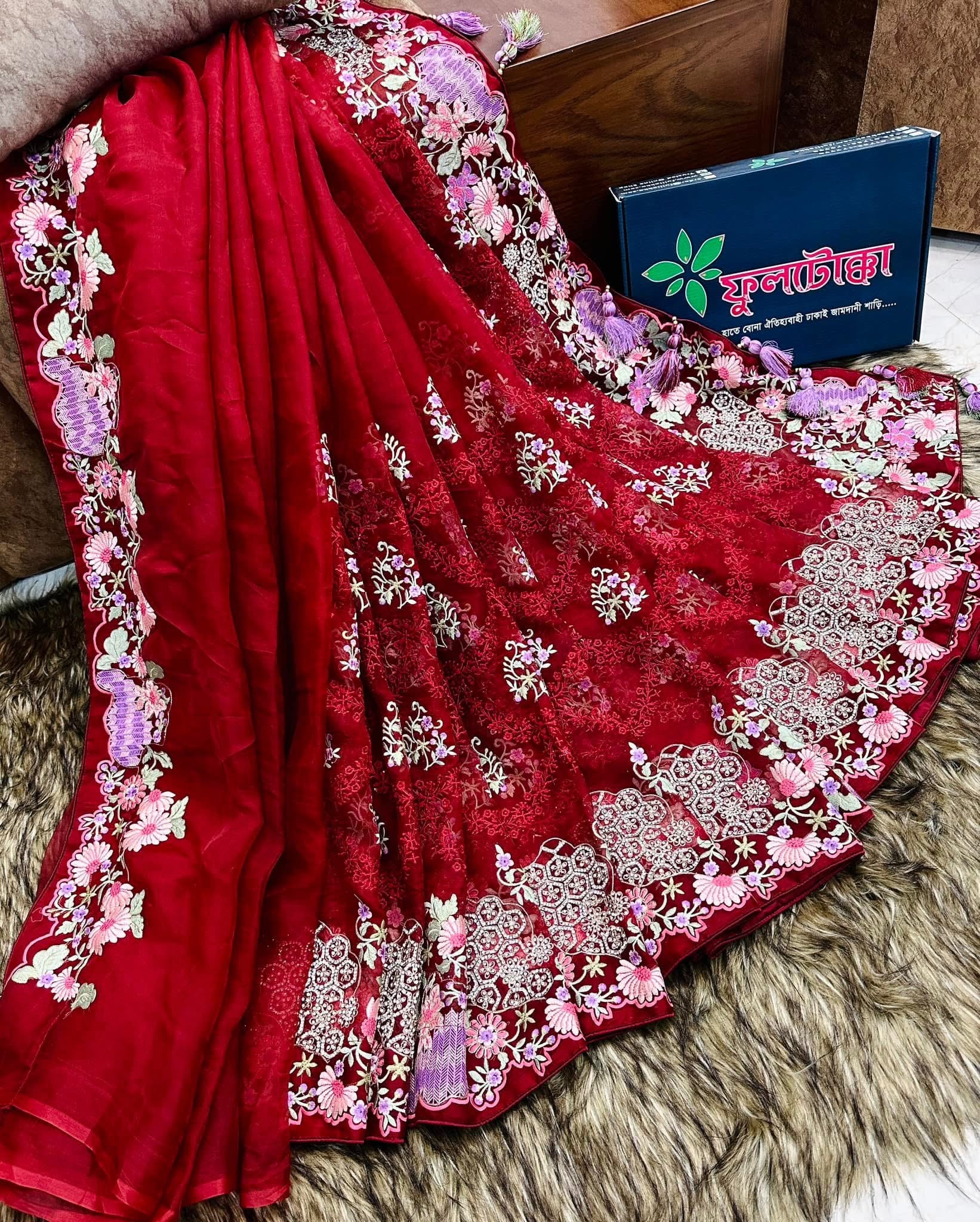 Maroon Muslin Saree
