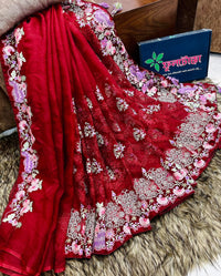 Maroon Muslin Saree
