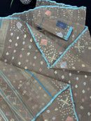 Dull Brown dhakai jamdani saree with golden silver & copper jori work all over work soft count
