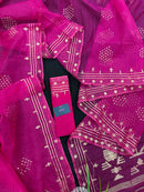 Magenta jamdani saree with golden jori work all over work and blouse piece