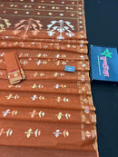 Brick orange halfsilk handloom original dhakai Jamdani saree with golden silver & copper jori work